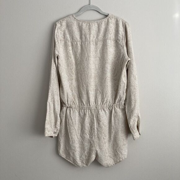 Cloth and Stone Anthropologie Romper Size Small Neutral Snake Print Linen Blend - Picture 6 of 11